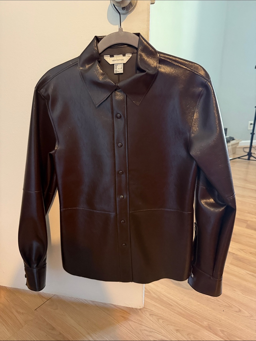 H&M Black Faux Leather Button-Down Shirt